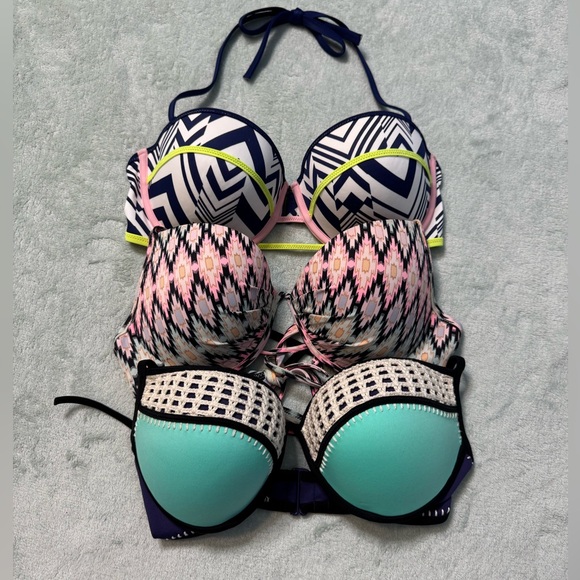 Victoria's Secret Other - Victoria's Secret Three-Piece Bikini Top Set - Navy, Pink, Teal